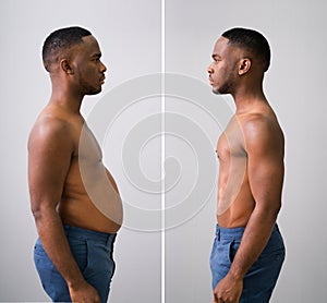 Man Before And After From Fat To Slim Concept