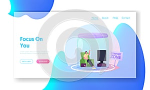 Man Fear to Change Life Landing Page Template. Poor and Lazy Male Character Sitting in Glass Jar under Transparent Dome