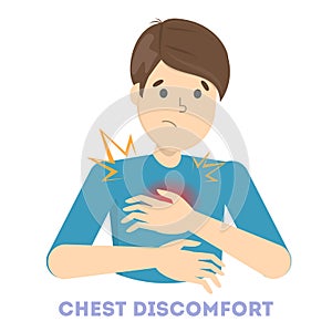 Man feel the chest discomfort. Heart attack