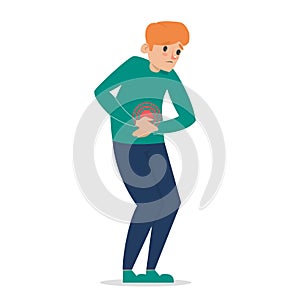 Man feel pain in stomach vector isolated. Young adult