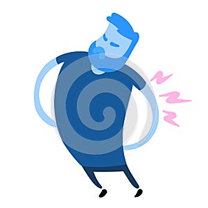 Man feeling pain in his back. Flat design icon. Flat vector illustration. Isolated on white background.