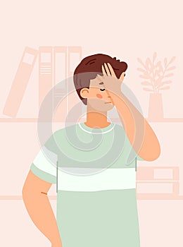 Man feeling sadness of disappointment or fail, flat vector illustration.