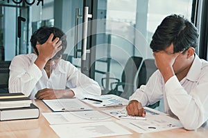 Man feeling tired, frustrated stressed from hard work. exhausted businessman have headache