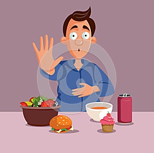 Man Feels he Can no Longer Eat Vector Cartoon Illustration