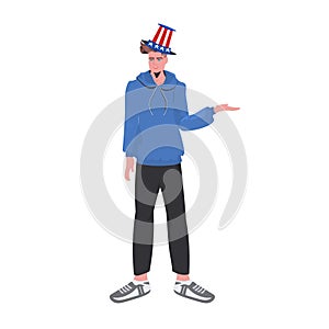 Man in festive hat with usa flag celebrating 4th of july american independence day celebration