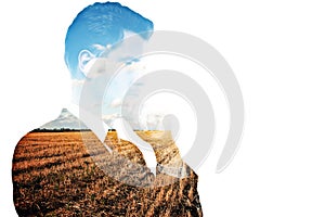 Man on field background