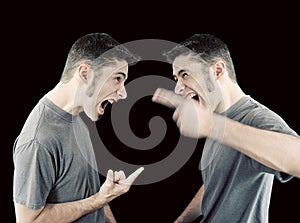 Man fighting with himself