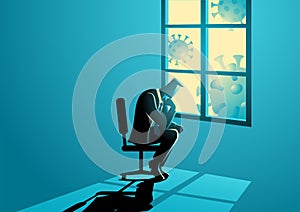 Man figure sitting sadly near the window