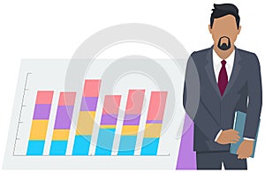 Man financial analyst. Professional businessman analyzing business growth by statistical dashboard