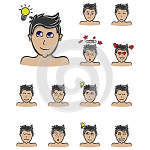 Man find idea, set emoticon boys character cartoon