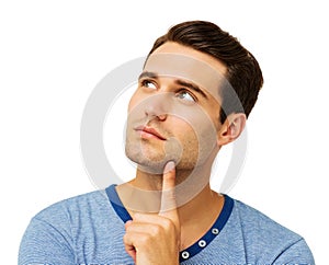 Man With Finger On Chin Looking Up