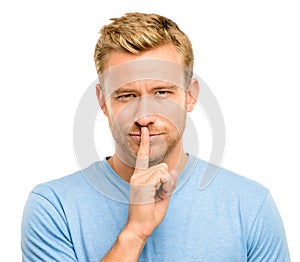 man with finger on lips