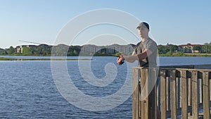 Man fisherman catches a fish.