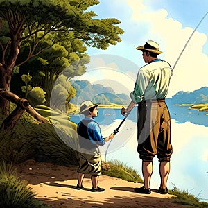 A man fishing with his son