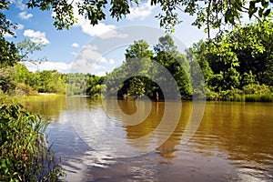 Man fishing in river. photo