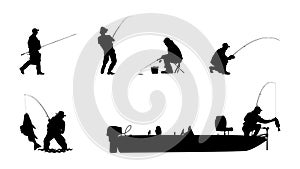Man Fishing Silhouette Isolated on White Background