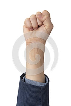 Man fist isolated on white background. Vertical frame