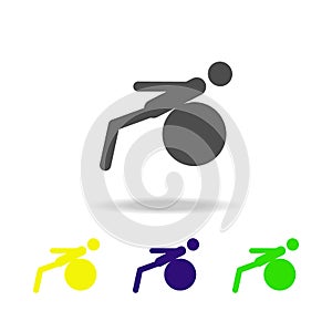 man on fitness ball multicolored icons. Element of sport multicolored icons Can be used for web, logo, mobile app, UI, UX