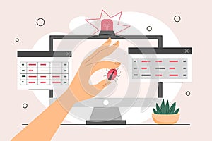 Man fix computer deleting malware, virus, bug or system error