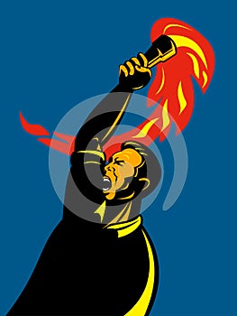 Man with flaming torch