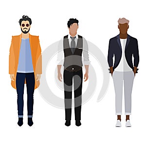 Man flat style icon people figures set: trendy, business