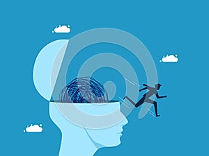 man fleeing from chaos in the brain vector illustration
