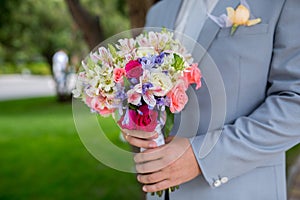 Man with flower bouquet