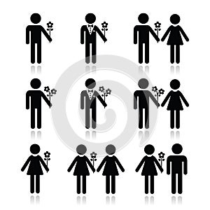 Man with flower, woman and couples icons set