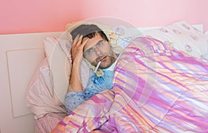 Man with flu into bed