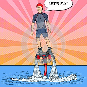 Man on Flyboard. Extreme Water Sport. Pop Art illustration