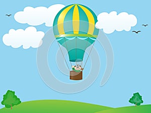 Man flying in a balloon photo