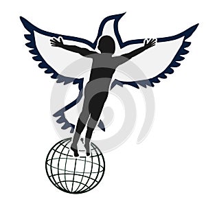 Man with flying bird silhouette vector. Liberal concept. Symbol of peace and freedom