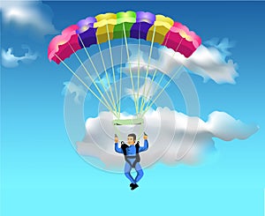 Man flying with the parachute