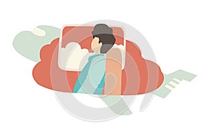 man flying with plane concept illustration