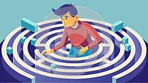 A man focuses on the intricate patterns of a labyrinth as he moves along its paths using the visual stimulation to photo