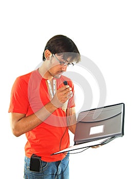Man with folder and mic