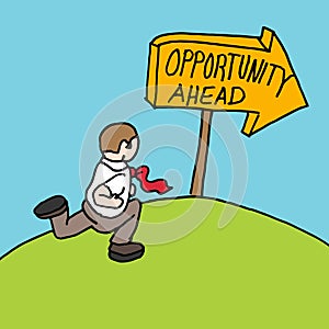 Man following opportunity ahead sign