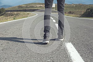 Man foot in road