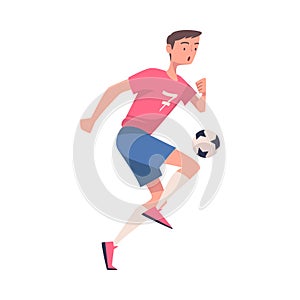 Man Footballer in Pink Jersey Playing Football Pass Ball Vector Illustration