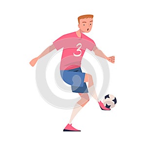 Man Footballer in Pink Jersey Playing Football Pass Ball Vector Illustration