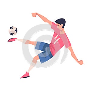 Man Footballer in Pink Jersey Playing Football Pass Ball Vector Illustration