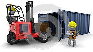 Man in forklift truck loading a container