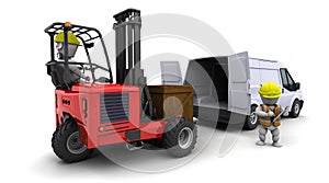 Man in forklift truck loading a van