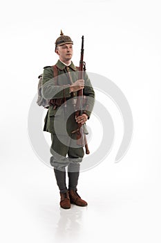 Man in the form of a German infantryman from the times of the First World War