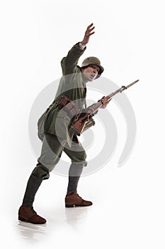 Man in the form of a German infantryman from the times of the First World War