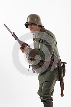 Man in the form of a German infantryman from the times of the First World War