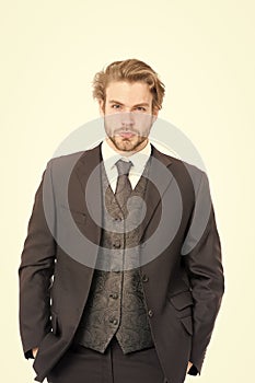 Man in formal outfit isolated on white.