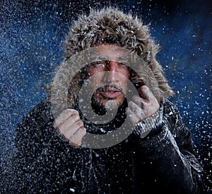 Man Freezing in Cold Weather