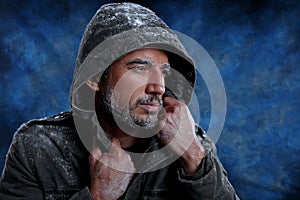 Man Freezing in Cold Weather photo