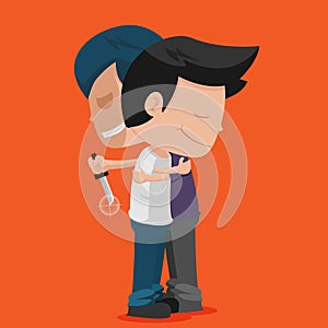 Man Friend Stab Hug Betray Vector